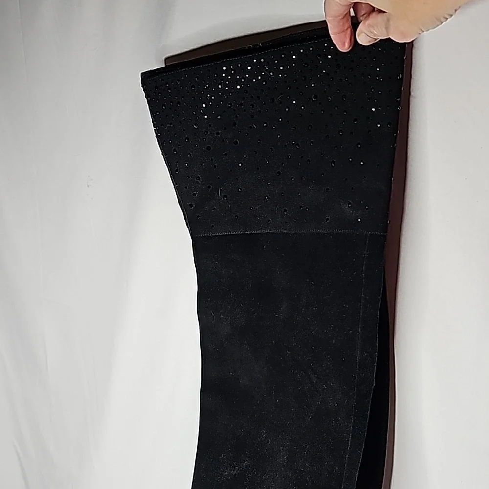 ABS Allen Schwartz Maraeah studded suede over the knee thigh high black boots 10